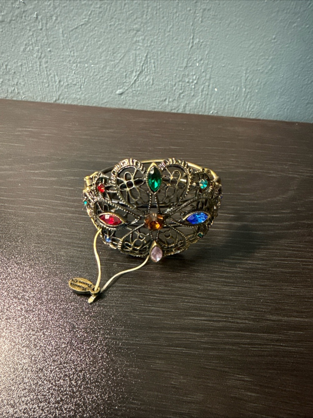 Antique Filigree Cuff Bracelet with Multicolor Stones